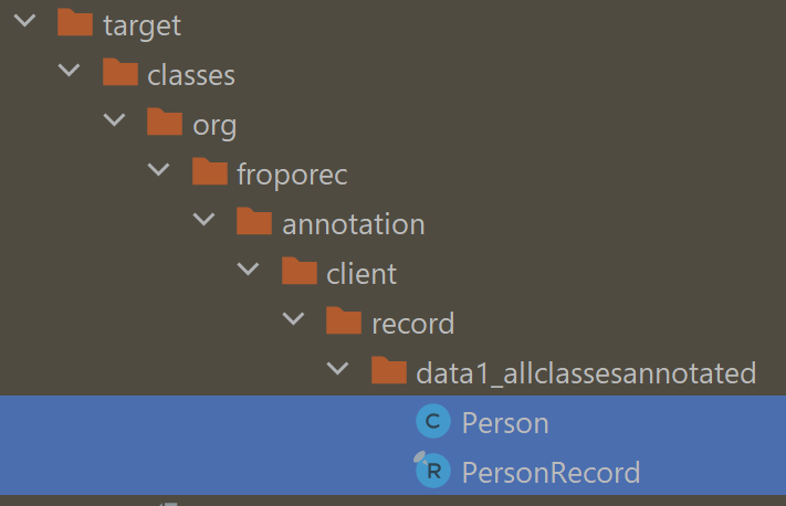 PersonRecord appears in the target folder, within the same package as the original Person POJO class