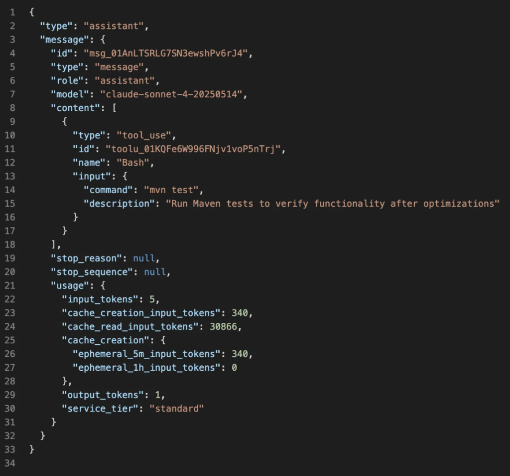 Example of token usage metrics from Claude Code showing input/output tokens for individual operations]