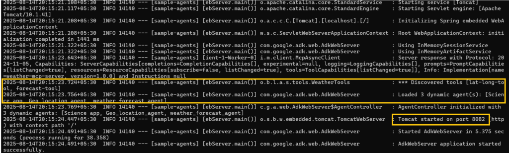Sample output at Application startup