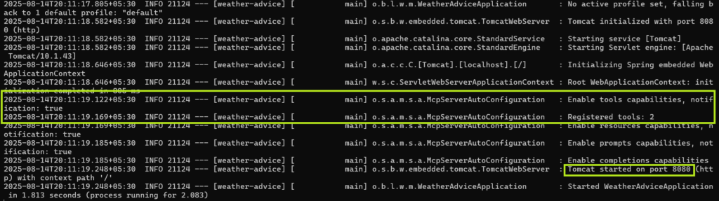 Sample output at MCP Server startup