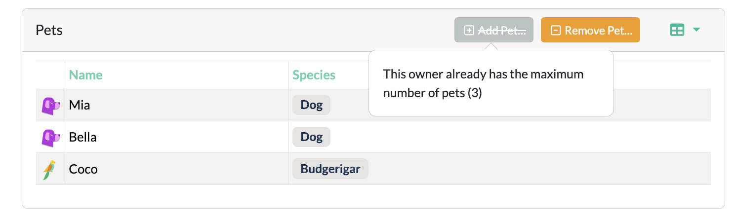 Apache Causeway - Going Further - Disable add pet