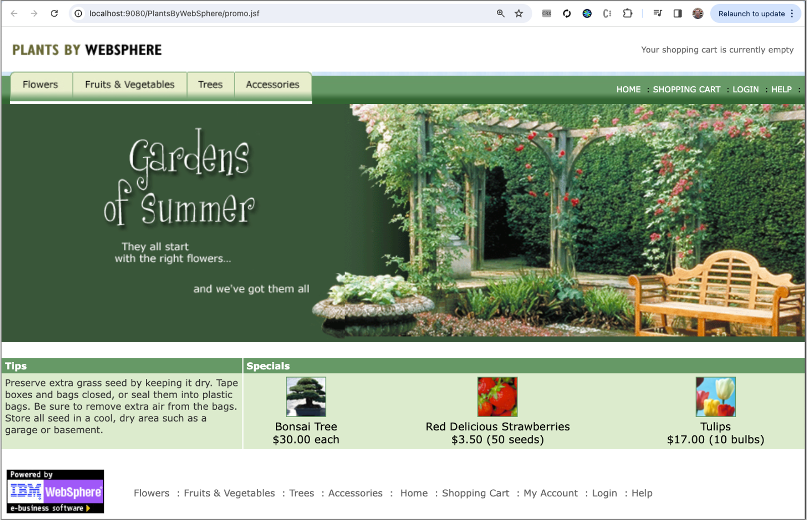 Screenshot of the Plants by Websphere application