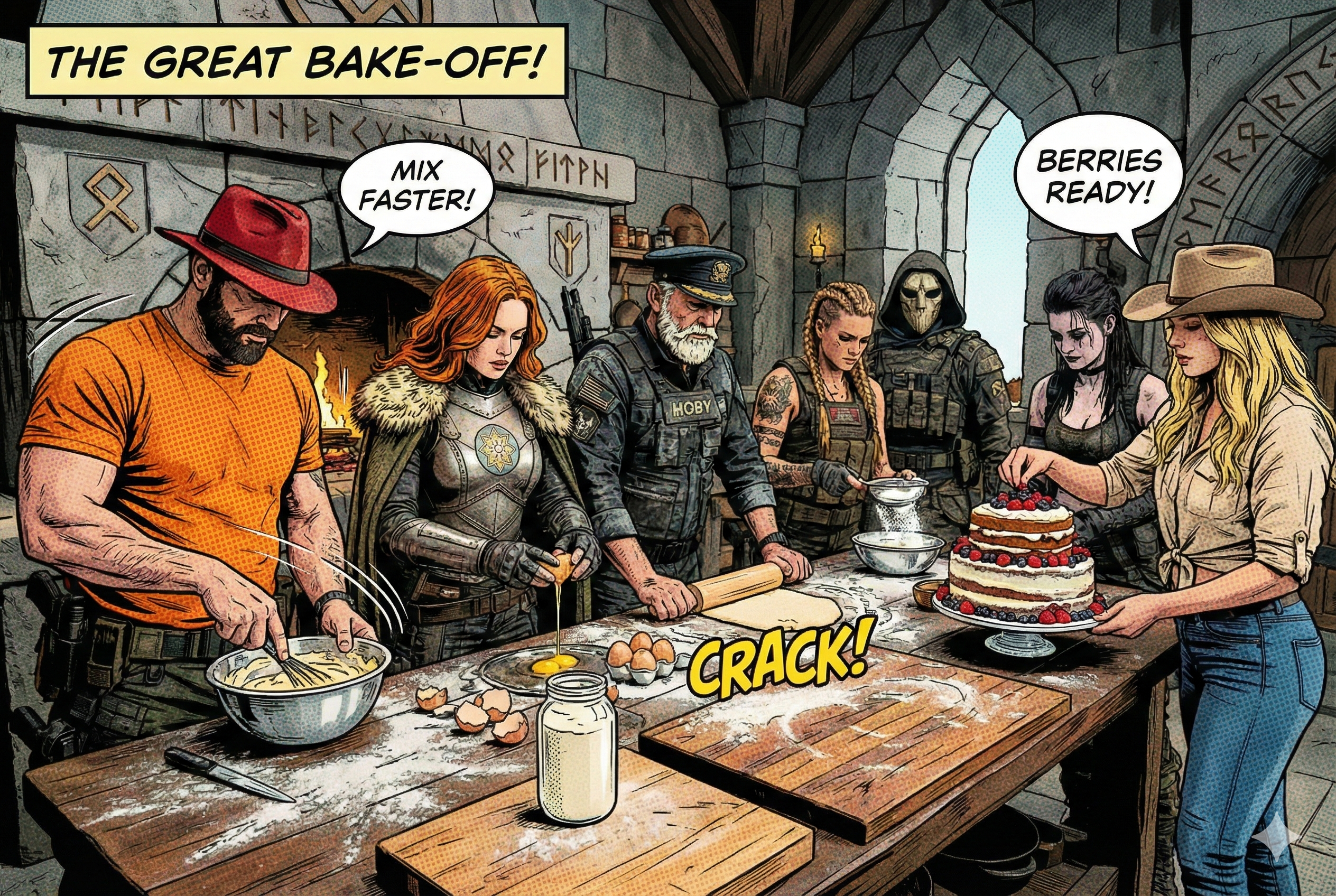 Commandos are baking a cake together