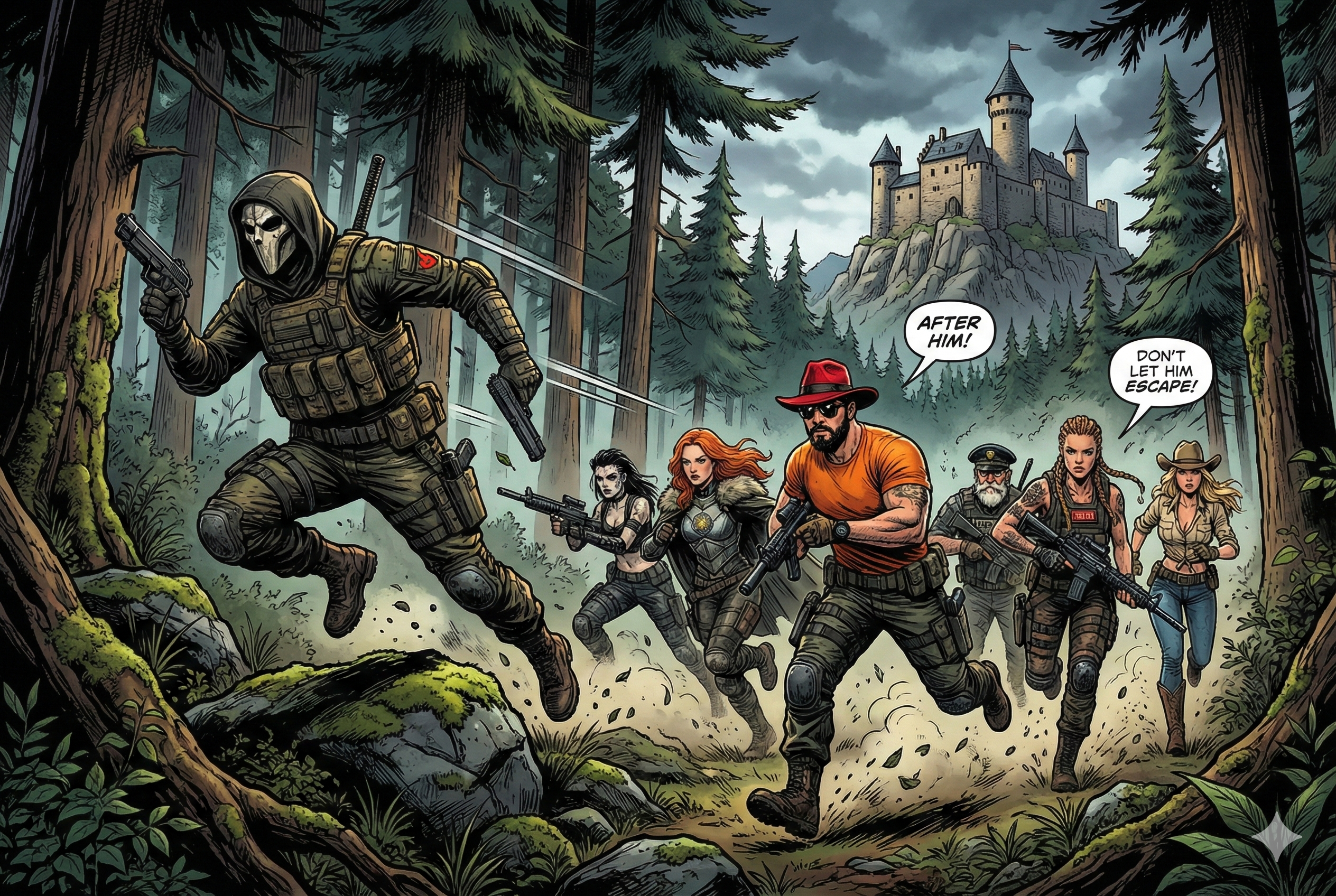 Commandos chasing a fellow member, Null