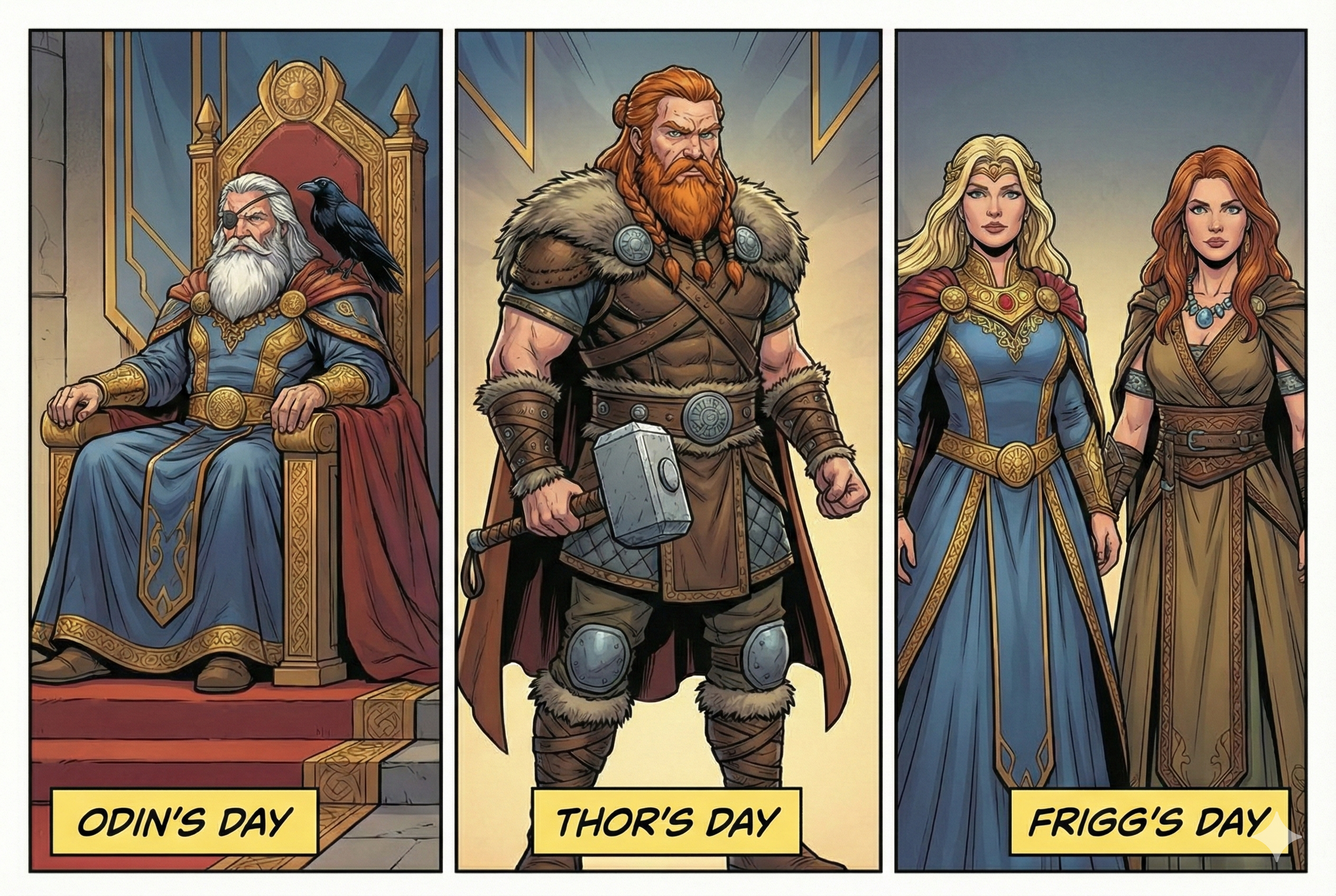Odin = Wednesday Thor = Thursday Frigg = Friday