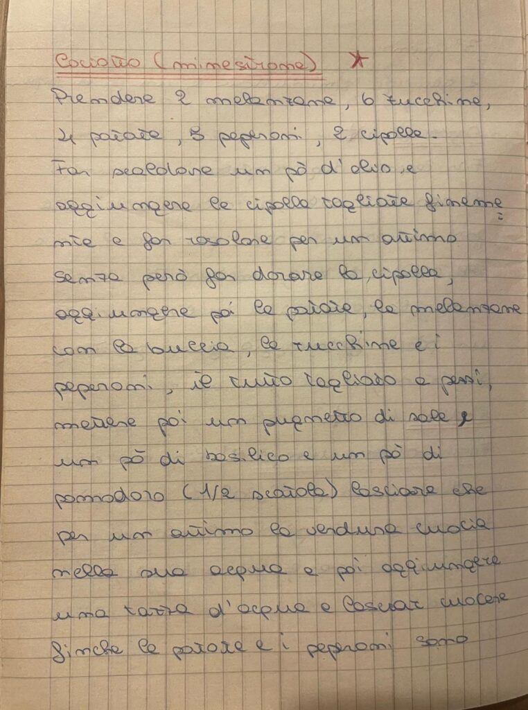 A handwritten Italian recipe