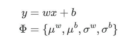 Linear layer y equals wx plus b, with the learnable noisy-net parameter set of weight and bias means and standard deviations